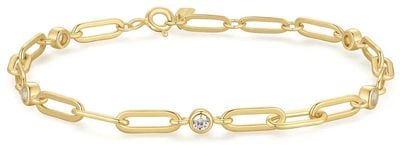 Ania Haie Gold Bezel Station Paper Clip Chain Bracelet B069-01G