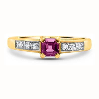 Pre-owned 9ct Yellow Gold Pink Princess Cubic Zirconia Ring J28609