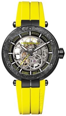 Herbelin Orologio da uomo Newport Carbon Titanium Skeleton (43 mm) quadrante scheletrato / cinturino in gomma FKM giallo 1888SQCTN14CY