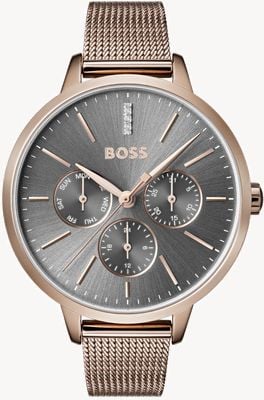 BOSS Cadran gris Symphony jour et date bracelet en maille 1502424