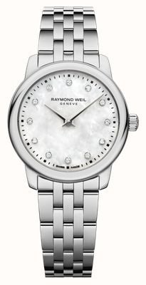 Raymond Weil Klasyczny kwarcowy zegarek Toccata z diamentami (24 mm) z tarczą z masy perłowej / bransoletą ze stali nierdzewnej 5024-ST-97081