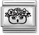 Nomination Classic PLATES Steel And Silver 925 Owl Flower Crown Charm 330111/30