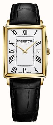 Raymond Weil Relógio masculino com pulseira de couro pvd em tocata retangular em ouro amarelo 5425-PC-00300