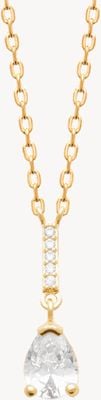 Burren Jewellery 18k Gold Plate Necklace With Row Of Cz Attached To Pear Shaped CZ Stone N1262(CZ)