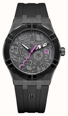 Maurice Lacroix Zegarek kwarcowy Aikon Wotto w limitowanej edycji (40 mm) z tarczą w kolorze szarym graffiti / czarnym paskiem gumowym AI1108-PVL20-090-2