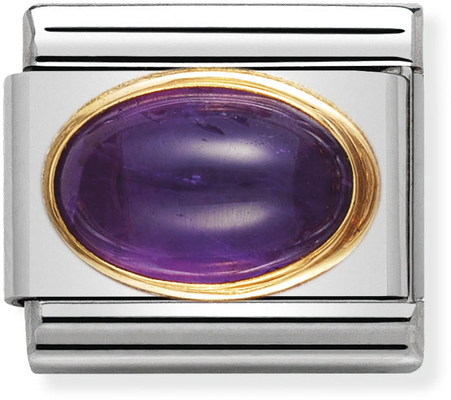 Nomination Classic OVAL STONES In Stainless Steel With 18ct Gold AMETHYST Charm 030504/02