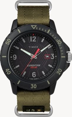 Timex 男士加拉廷太阳能黑色表盘绿色尼龙表带 TW4B14500