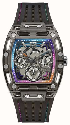 Guess Quadrante scheletrato multifunzione Phoenix (42 mm) / cinturino in silicone nero GW0499G14