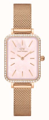 Daniel Wellington Quadro Crystal Bezel (20mm) Pink Mother of Pearl Dial / Rose-Gold PVD Stainless Steel Mesh DW00100669