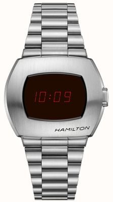 Hamilton Quartz numérique psr classique américain (40,8 mm) affichage noir et rouge / bracelet en acier inoxydable H52414130