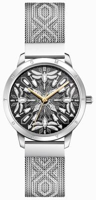 Thomas Sabo Женские часы Spirit Magic Garden (33 мм) с циферблатом из черного серебра и кристаллами стрекозы / стальным сетчатым браслетом WA0423-201-201-33 MM