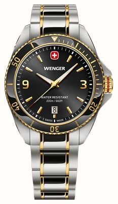 Wenger Executive Quarz (40 mm) schwarzes Zifferblatt mit Sonnenschliff / zweifarbiges Edelstahlarmband 01.2031.104