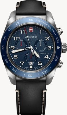 Victorinox Zwitserse leger quartz chronograaf (42mm) blauwe wijzerplaat / zwarte leren band 242047