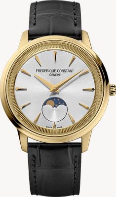 Frederique Constant Classics Moneta Mondphase (37 mm) silbernes Sunray-Zifferblatt / schwarzes Lederarmband FC-206S3S5