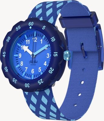 Flik Flak Criss-Cross (34,75 mm) blaues Zifferblatt / blau gemustertes Armband FPSP076