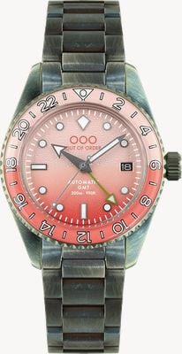 Out Of Order Paloma Automatic GMT (40mm) Pink Dial / Ultra-Distressed Stainless Steel Bracelet Watch OOO.001-25.PA.BAND