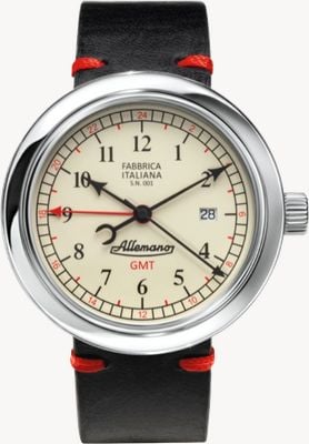 Allemano 1919 gmt automatique poli (44 mm) cadran blanc antique / bracelet en cuir noir GMT A 1919 SP-LW