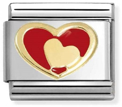 Nomination Classic Red & Gold Heart 18ct Gold & Steel Charm 030283/28