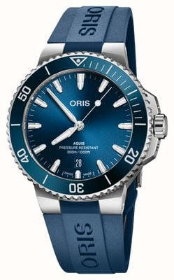 ORIS Aquis 日期自动腕表（41.5 毫米）蓝色表盘/蓝色橡胶表带 01 733 7787 4135-07 4 22 35FC