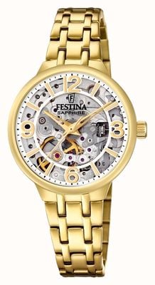 Festina Reloj automático esqueleto de oro pltd para dama con brazalete F20617/1