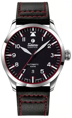 Tutima Glashütte Fliegeruhr Automatik (41 mm) samtschwarzes Zifferblatt / schwarzes Lederarmband 6105-01