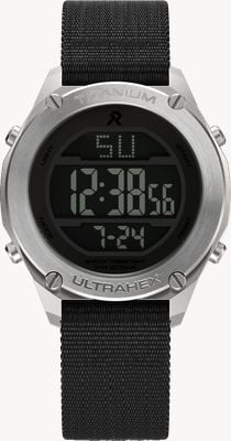RZE Orologio multifunzione Utd-8000 con finitura 'audacemente spazzolata' (42mm), display negativo, cinturino in nylon elastico nero UTD-8000-BB