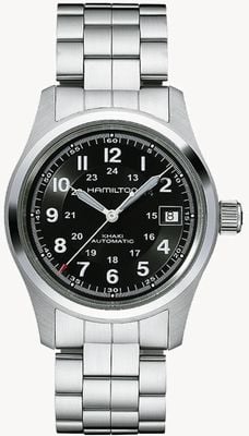 Hamilton Champ kaki automatique (38 mm) cadran noir / bracelet en acier inoxydable H70455133