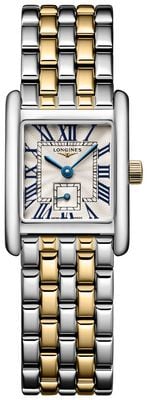 LONGINES Miniatura dolcevita 18k kwarc (21,5 mm) srebrna tarcza "flinqué" / dwukolorowa bransoleta ze stali nierdzewnej L52005707