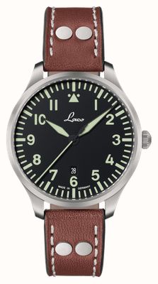 Laco Genf.2.d quartz (40mm) zwarte wijzerplaat / bruine leren band 861807.2.D