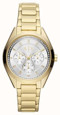 Armani Exchange Zilveren kristallen wijzerplaat | goud pvd vergulde armband AX5657