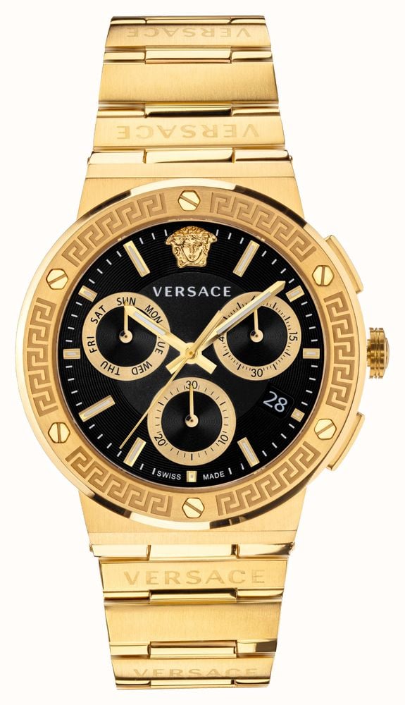 Versace GRECA LOGO CHRONO (43mm) Black Dial / Gold PVD Stainless Steel  VEZ900421