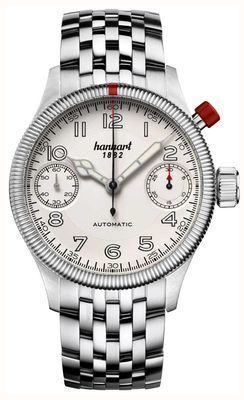 Hanhart Cronografo automatico Pioneer monoscopio (45 mm) quadrante argento / bracciale in acciaio inossidabile 733.220-6428
