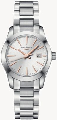 LONGINES Conquest Classic (29,5 mm) silbernes Zifferblatt mit Sonnenschliff / Edelstahlarmband L22864726