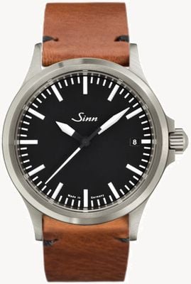 Sinn 556 i automatic (38,5 mm) relógio mostrador preto brilhante / pulseira de couro de vaca marrom vintage 556.010 BROWN LEATHER