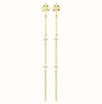 James Moore TH 9ct Yellow Gold Cubic Zirconia Chain Drop Earrings ER1153