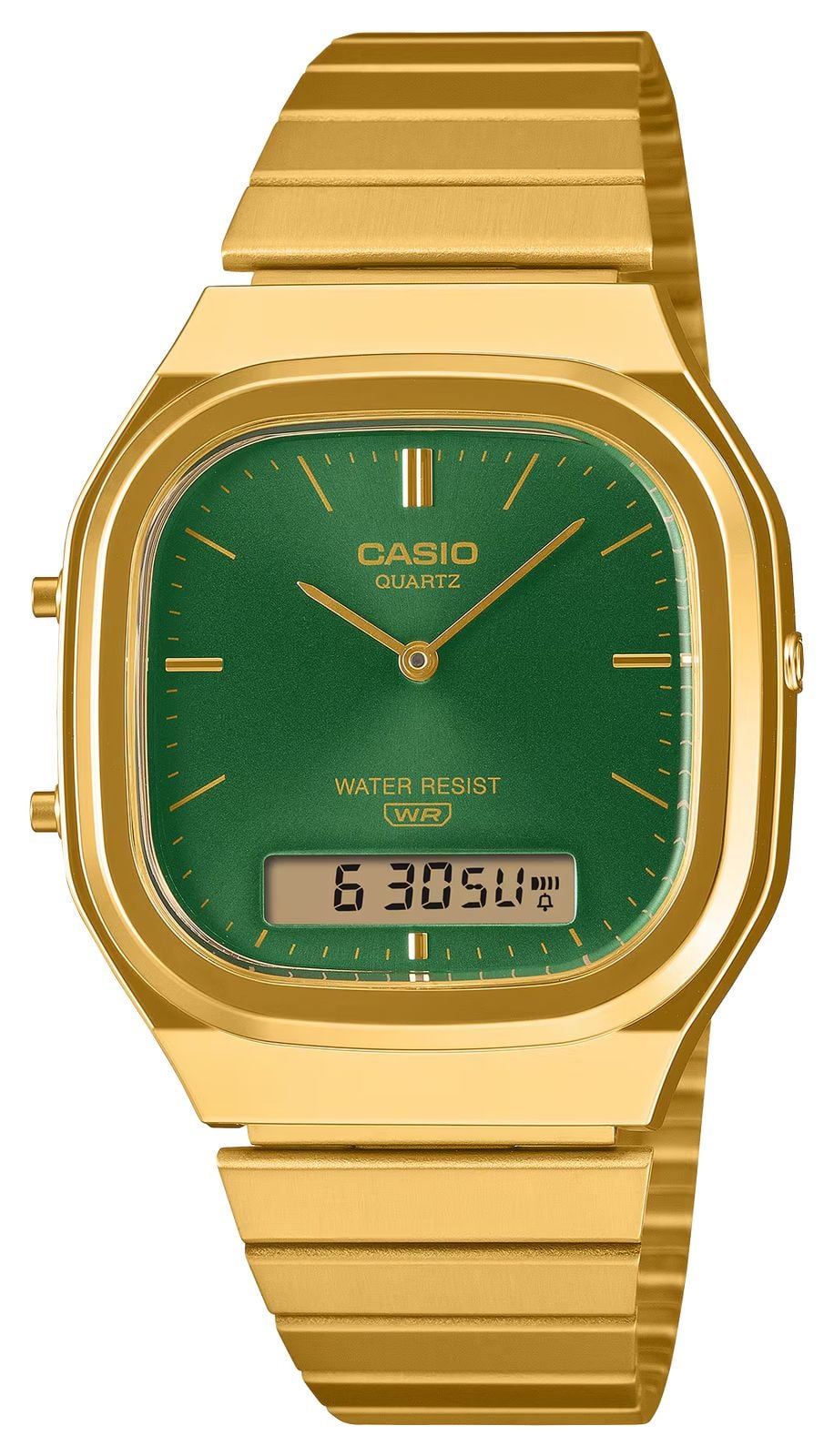 Casio Cadran vert effet soleil dual-affichage vintage (35,8 montre