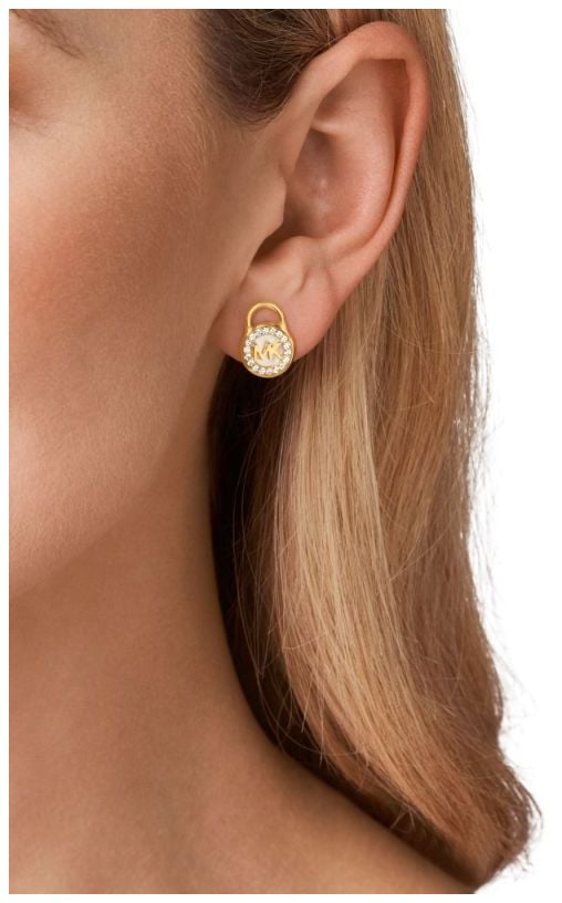 Michael Kors Lock Stud Earrings Gold Plated Sterling Silver Mother of Pearl Crystal Set MKC1558AH710 James Moore Co. Jewellers of Distinction Since 1997 in Kenilworth Warwickshire