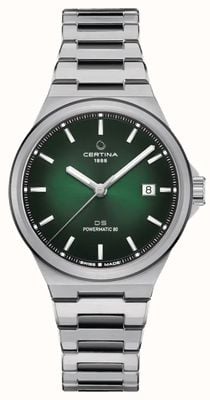 Certina Ds-7 powermatic 80 (39 mm) mostrador verde / pulseira de aço inoxidável C0434072209100
