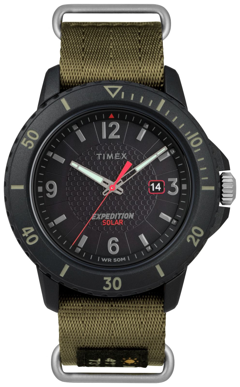 Timex Mens Gallatin Solar Black Dial Green Nylon Strap Watch
