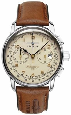 Zeppelin Chronographe Méditerranée 1921 (42 mm) cadran crème / bracelet cuir marron 9670-5