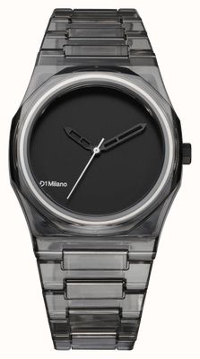 D1 Milano Nylon Exp_Black (39mm) Matte Black Dial / Transparent Black Nylon Strap NYBJ02