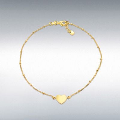 Sterling Silver Yellow Gold Plated Curb and Ball Anklet Adjustable 8.23.7885