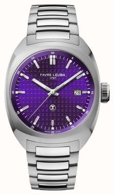 Favre Leuba Chief Date Automatic (40mm) Purple Monogram Pattern Dial / Stainless Steel Bracelet 00.20102.102.07.200