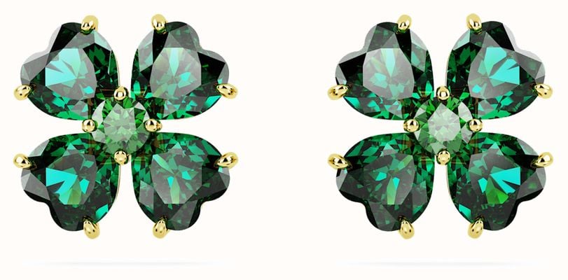 Swarovski Idyllia Stud Earrings Gold Tone Plated Green Crystals 5666236