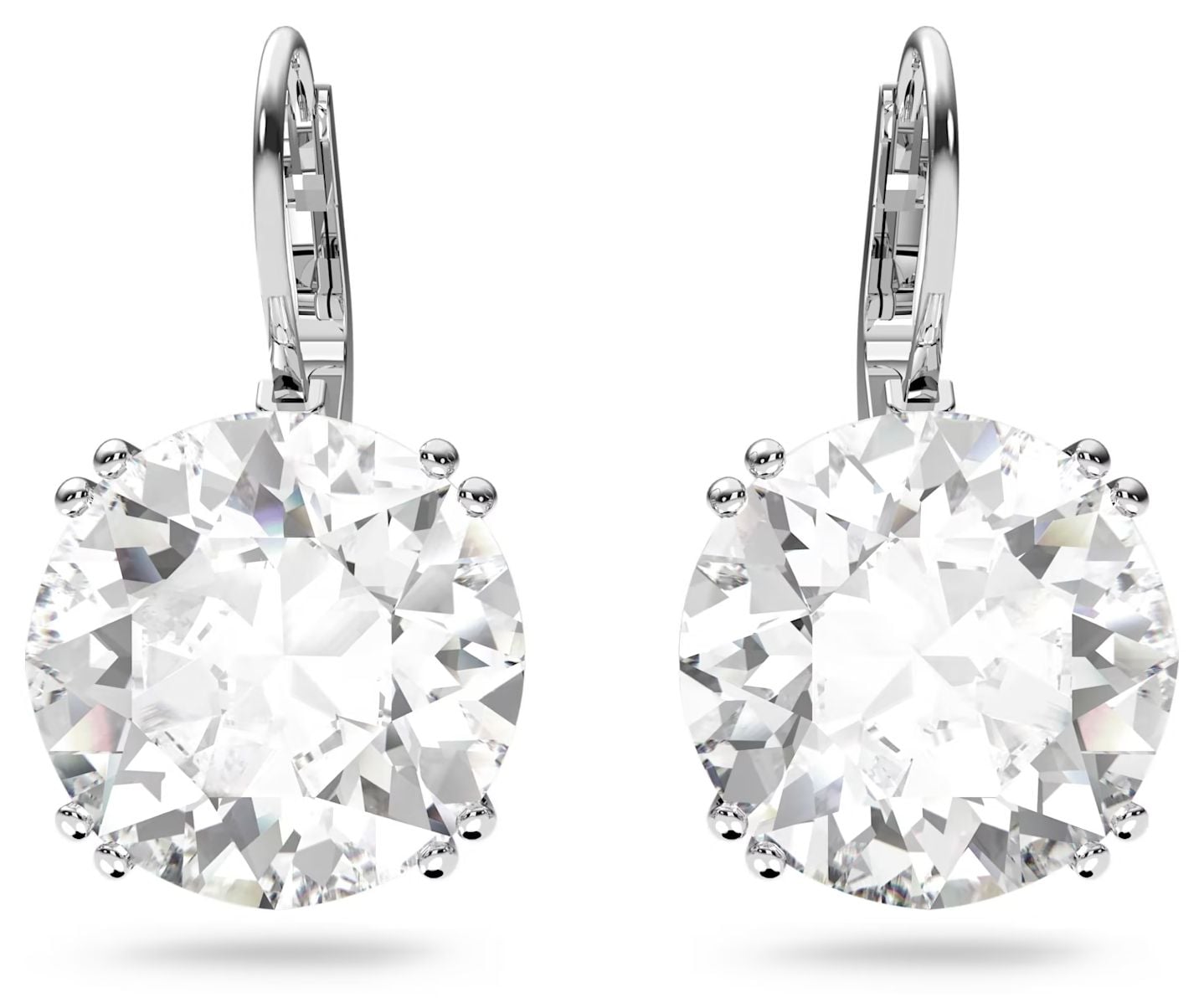 Millenia drop earrings, Round cut, White, Rhodium plated