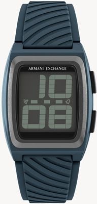 Armani Exchange Cyfrowy wielofunkcyjny (42 mm) wyświetlacz negatywowy / niebieski silikonowy pasek AX2970