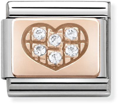Nomination Classic Symbols In Stainless Steel With 9k Rose Gold And CZ White CZ Heart Charm 430302/01