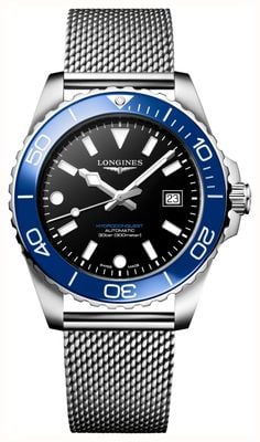LONGINES ハイドロコンクエスト オートマチック (42mm) ブラックラッカーダイヤル / ステンレススチールメッシュブレスレット L37884906