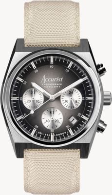 Accurist Chronographe à quartz Origin pour homme (41 mm) cadran noir / bracelet en toile crème 70004