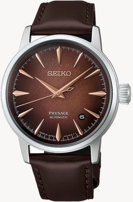 Seiko Presage Cocktail Time Crushed Ice 'Whisky Mist' (38,5 mm) quadrante marrone / cinturino in pelle marrone scuro HCB003J1